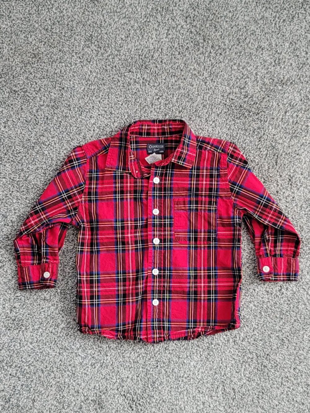 Oshkosh Red Plaid Button Down Shirt 2 Toddler